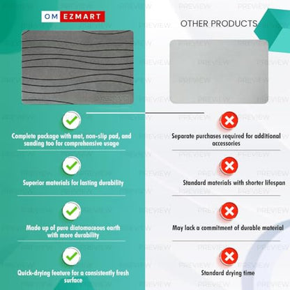 Diatomaceous Earth Stone Bath Mat – Quick Dry, Non-Slip, Super Absorbent & Easy to Clean – Eco-Friendly Hard Bathroom Mat for Floor – Minimalist & Anti-Mld Design (Light Grey)