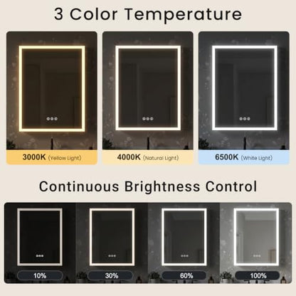 24x32 Lighted Medicine Cabinet with Mirror, Black AL Alloy Frame, Plug-in/Hardwired, Recessed/Wall Mount, Defog, 3-Color Dimmable Lights, USB-C&USB-A+2 Outlets, 3 Shelves, Right Hinge - size: 24x32(R)