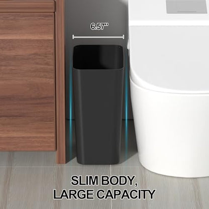Xyskin 3 Gallon Rectangular Wastebasket, Plastic Trash Bin, Pack of 2 | Garbage Can Under Desk, Trash Bins Fits Narrow Space, Slim Space-Saving Deskside Garbage Can for Bathroom, Bedroom, Office