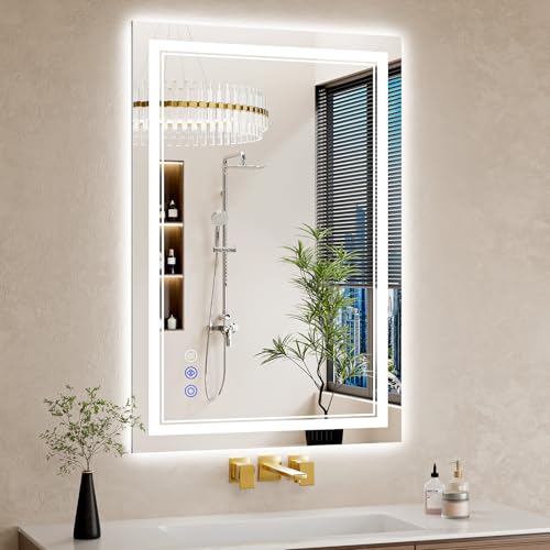 26"x38" Bathroom Mirror with Lights, Anti-Fog, Backlit + Front Lit, Dimmable, Led Vanity Mirror for Wall, Lighted Bathroom Mirror, 3 Colors, Shatter-Proof Tempered Glass - size: 26"L x 38"W