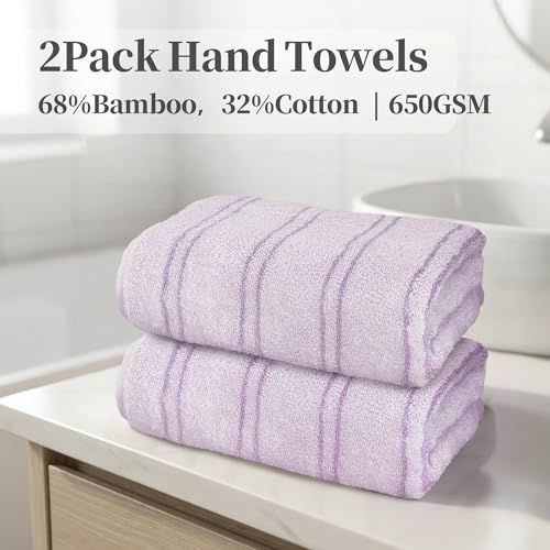 VOOVA & MOVAS Striped Hand Towels,68% Rayon from Bamboo, 32% Cotton, 32x16 Inches,Super Soft Highly Absorbent for Bathroom Guest,Purple - color: Purple Striped