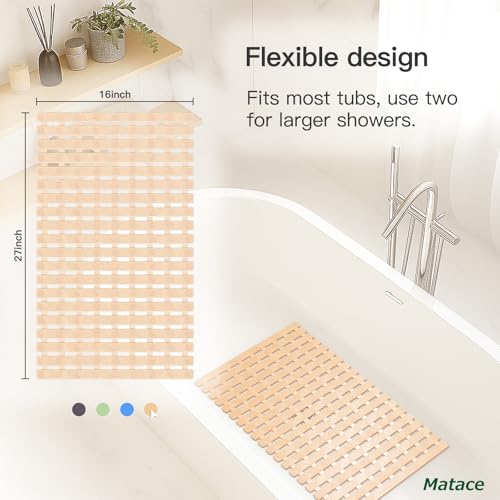 Bathtub Mat Non Slip - for Inside Bath Tub & Shower, Small 27x16 Inch, 180 Strong Suction Cups, Soft Textured Surface, Fast Drain & Quick Dry, Bathroom Safety Mat, Beige, Matace - color: Beige, size: 27" x 15.8" (Rectangular)