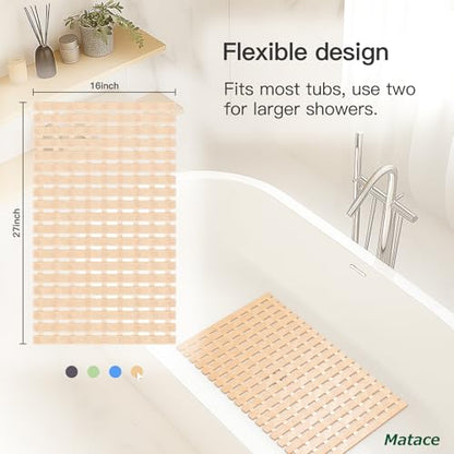 Bathtub Mat Non Slip - for Inside Bath Tub & Shower, Small 27x16 Inch, 180 Strong Suction Cups, Soft Textured Surface, Fast Drain & Quick Dry, Bathroom Safety Mat, Beige, Matace - color: Beige, size: 27" x 15.8" (Rectangular)
