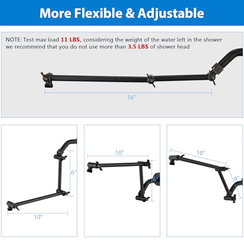 PDPBath Brass 16 Inch Shower Head Extension Arm, Upgrade Flexible Height & Angle Adjustable Shower Arm Extender with Lock Joints, for Fixed Shower Head & Handheld Shower Head, Oil Rubbed Bronze - color: Oil Rubbed Bronze, style: 6 Inch + 10 Inch