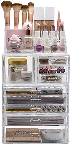 Sorbus Large Clear Makeup Organizer - Detachable 4-Piece Jewelry & Make Up Organizers and Storage Set - Spacious Cosmetic Display Tower - Makeup Organizer for Vanity, Bathroom, Dresser & Countertop - style: 4-Piece