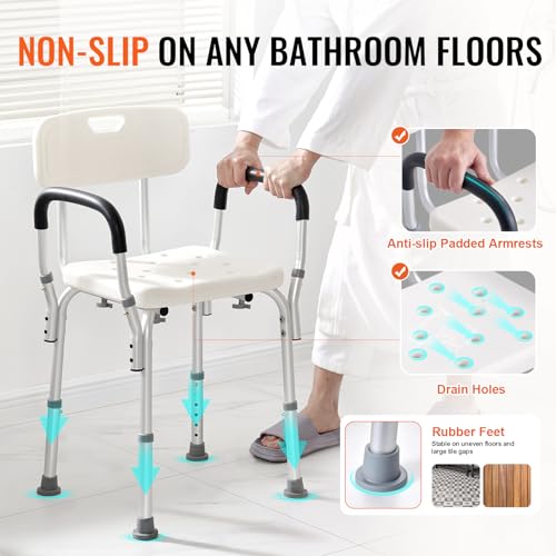 VEVOR Shower Chair, Shower Seat with Back, Adjustable Height Shower Stool, Shower Chair for Inside Shower Bathtub, Non-Slip Bathroom Bench Bath Chair for Elderly Disabled Handicap, 350 LBS Capacity - color: Shower Chair