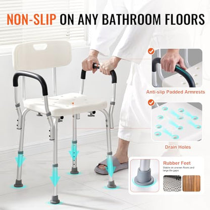 VEVOR Shower Chair, Shower Seat with Back, Adjustable Height Shower Stool, Shower Chair for Inside Shower Bathtub, Non-Slip Bathroom Bench Bath Chair for Elderly Disabled Handicap, 350 LBS Capacity - color: Shower Chair