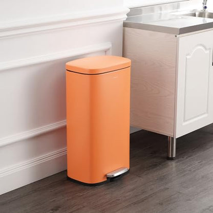 happimess Curtis 8 Gal Step Trash Can Soft Close 25", Carrot Cake | Iron Construction, Satin Finish, Removable Liner, Steel Pedal, 20 Trash Bags Included, Kitchen Office Bin - color: Carrot Cake