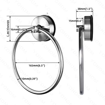 YOHOM Suction Cup Towel Ring Hand Towel Holder for Bathroom Vacuum Suction Washcloth Holder Dish Towel Hanger for Shower Wall No Drill Stainless Steel Brushed Finish - color: Silver