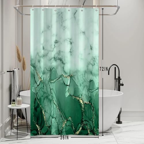 Green Marble Stall Waterproof Shower Curtain 36x72 inches | RV Small Shower Curtain Set for Bathroom, Abstract Modern, Machine Washable, Easy to Install with Hooks, Ombre White Green - color: Green, size: 36"W x 72"L (Pack of 1)