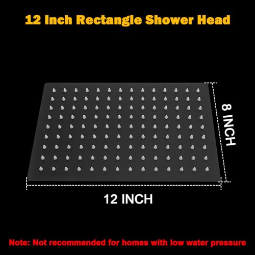 NearMoon Rain Shower Head, High Flow Stainless Steel Rainfall Shower, High Pressure Design, Awesome Shower Experience Even At Low Water Flow (12 Inch Rectangle, Matte Black) - color: Matte Black, size: 12*8 Inch