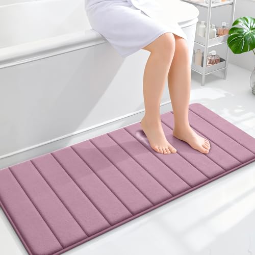 OLANLY Memory Foam Long Bathroom Rugs Runner 47x20, Super Soft Absorbent Bath Mat, Quick Dry, Machine Washable Shower Floor Rugs, Bathmat Carpet, Bathroom Home Decor Accessories, Deep Plum - color: Deep Plum, size: 47" X 20"