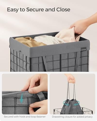 SONGMICS Laundry Hamper, 11 Gal. (50L) Laundry Basket, Collapsible Clothes Hamper, Removable and Washable Liner, Metal Wire Frame, for Bedroom Bathroom, Black and Gray ULCB150G01 - color: Black + Gray, size: 50 L