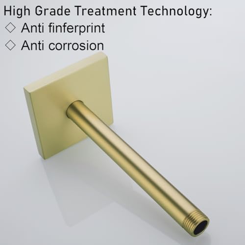 RANDOM Straight Shower Arm with Flange,Gold 8 Inches Ceiling Mount Shower Head Extension Arm,Brushed Gold.RD-91038-8BG-SQ - color: 8″ Brushed Gold(Square Flange)