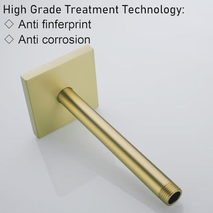 RANDOM Straight Shower Arm with Flange,Gold 8 Inches Ceiling Mount Shower Head Extension Arm,Brushed Gold.RD-91038-8BG-SQ - color: 8″ Brushed Gold(Square Flange)