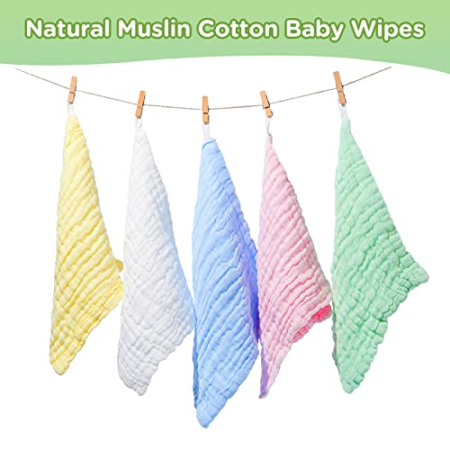 20 Pcs Baby Muslin Washcloth 12 x 12 Inch 100% Cotton Soft and Absorbent Muslin Washcloth Burp Cloth Wipe Newborn Face Towel for Baby Boy Girl Sensitive Skin (Blue, White, Green, Yellow, Pink) - color: Blue, White, Green, Yellow, Pink
