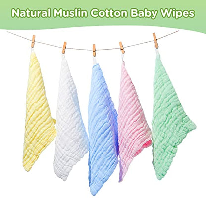 20 Pcs Baby Muslin Washcloth 12 x 12 Inch 100% Cotton Soft and Absorbent Muslin Washcloth Burp Cloth Wipe Newborn Face Towel for Baby Boy Girl Sensitive Skin (Blue, White, Green, Yellow, Pink) - color: Blue, White, Green, Yellow, Pink