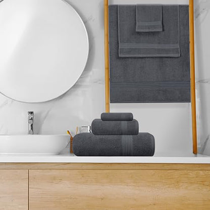 GLAMBURG Ultra Soft 8-Piece Towel Set - 100% Pure Ringspun Cotton, Contains 2 Oversized Bath Towels 27x54, Hand 16x28, 4 Wash Cloths 13x13 Ideal for Everyday use, Hotel & Spa -Charcoal Grey - color: Charcoal Grey, size: 8 Piece Towel Set