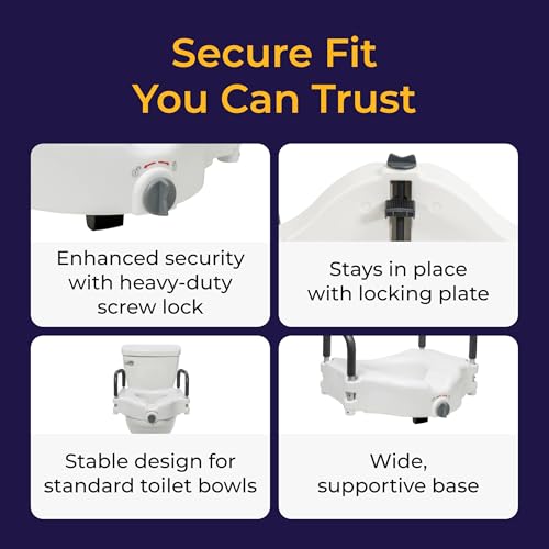Drive Medical 2-in-1 Raised Toilet Seat with Removable Padded Arms | Raised Toilet Seat Offers Removable Padded Arms and Secure Locking Attachment for Standard Toilets and Safety