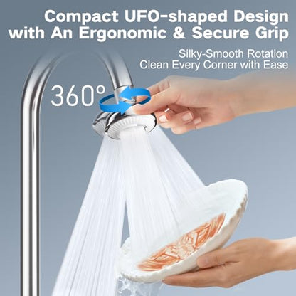 Kitchen Faucet Sprayer Attachment, Anti-Splash 3-Mode Swivel Faucet Extender with Wide Spray Area, 360° Rotating Faucet Aerator, Faucet Head Replacement for Kitchen, 55/64'' Female Thread - color: Silver
