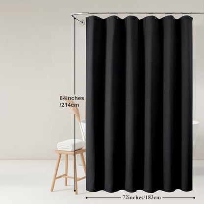 Black Shower Curtain 84 Inches Extra Long, Waffle Weave Heavy Fabric Shower Curtain for Bathroom, Waterproof Soft Hotel Spa Luxury Elegant Bath Curtains, Machine Washable, Black, 72x84 Inch - color: Black, size: 72"W x 84"L (Pack of 1)