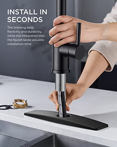 FORIOUS Kitchen Faucet with LED Light Sprayer, Single Hole, Black | Stainless Steel LED Sink Faucet with Pull Down Sprayer, High Arc Single Handle, Suitable for Farmhouse Laundry Camper Rv Bar - color: Matte Black