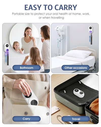 Toothbrush Sanitizer Holder, Upgraded UV Toothbrush Holder with Dual-Mode Clean & Fan Dry, LED Smart Screen, Auto-Inductive Cover, Toothbrush Wall Mounted Cleaner Organizer for Bathroom, Trip - color: White