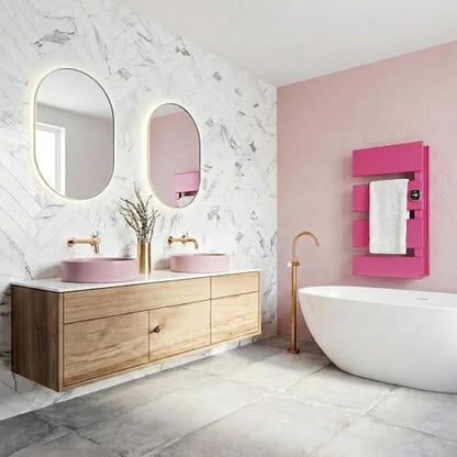 4 Panel Pink Heated Towel Rack for Bathroom Towel Warming | Fast-heat in 2-3 minutes. Dry towels in 4 hours. Smart thermo control and precise timer, Work with Smart Plug. - size: 4 Panel