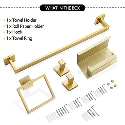 5-Piece Bathroom Hardware Set 23.6 Inch Gold Towel Bar Set Towel Bar Towel Ring Coat Hook and Toilet Paper Holder with Shelf Wall Mounted Stainless Steel Bathroom Accessories Set - color: Gold