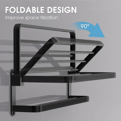 BOZWELL Bathroom Lavatory Towel Rack with Two Towel Bars,24-Inch Towel Holder with Shelf BZ205-A (Matte Black) - color: Matte Black, size: 24 inch (60 cm)