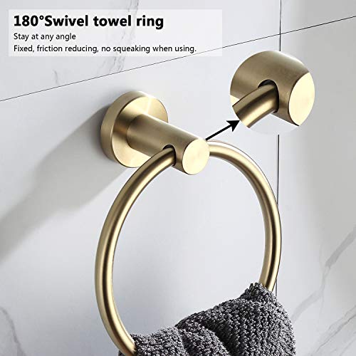 BGL Towel Ring Brushed Gold Stainless Steel 304 Towel Ring Wall Mount Bathroom Towel Holder Round Towel Hanger - color: Brushed Gold