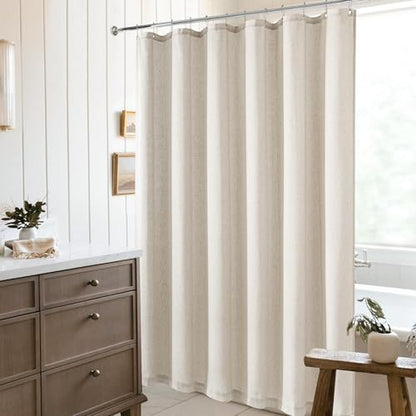 Oatmeal Linen Shower Curtain for Bathroom Water Repellent 72x72 Inch | Neutral Simple French Country Shower Curtains 72 Inches Long Earthy Tone Greige Taupe Greyish Beige with Hooks Flax Burlap - color: Linen, size: 72"W x 72"L (Pack of 1)