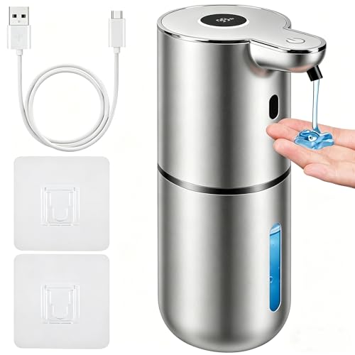 Automatic Soap Dispenser, Hand Soap Dispenser 12.8oz/380ml Smart Rechargeable, Liquid Soap Dispensers with 6-Level Touchless, Wall Mounted or Countertop Dish Soap Dispensing for Bathroom & Kitchen - color: Silver