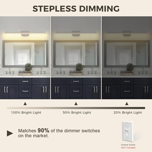 JUSHENG Brushed Nickel Vanity Lights 5CCT Dimmable Vanity Light Bar LED Bathroom Light Fixtures 39.37'' Inch 36W - color: Brushed Nickel-5CCT, size: 39.76'' Long-Dimmable
