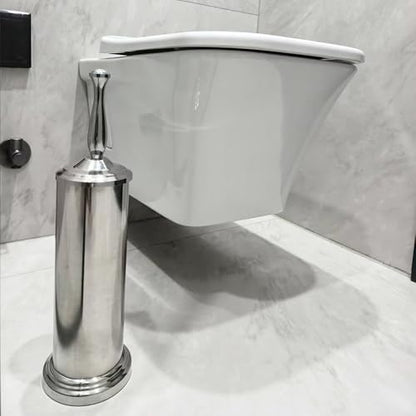 Chrome Silver Metal Toilet Bowl Brush with Handle Lid Holder, Durable Bathroom Cleaning Tool for Easy Toilet Maintenance, Bathroom Toilet Brush for Efficient Cleaning and Hygiene - color: Chrome (Mbb4814)