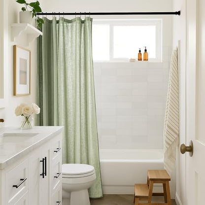 MIULEE Linen Buttonhole Fabric Shower Curtain Sage Green 72*72 Metal Hooks | Country Boho Farmhouse, Heavy, Shower Curtain Set, Thick Cloth Neutral Waterproof Curtains, Bathroom, Washable - color: Sage Green, size: 72"W x 72"L (Pack of 1)