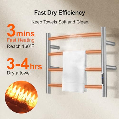 Towel Warmer with Built-in Timer for Bathroom Wall Mounted Bath Towel Heater Plug-in Electric Heated Towel Rack Brushed ETW29 - color: Round Brushed With Timer, size: 4 Bar