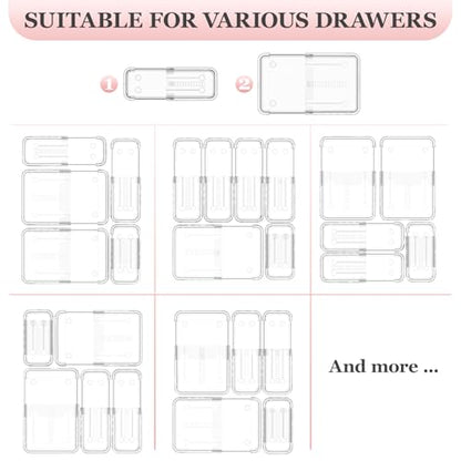 DILIBRA 12 Pcs Clear Extendable Drawer Organizer, Adjustable Drawer Storage | 2-Size Desk Drawer Organizer, Plastic Non-Slip Storage Bins for Makeup Cosmetic Jewelries Utensils Stationery Dressers Tool - size: 4Pcs Large + 8Pcs Medium