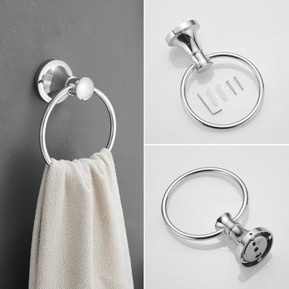 RUMOSE Pivoting Toilet Paper Holder and Hand Towel Ring, Polished Chrome | Wall Mount, Bathroom Hardware Accessories 2 PCS Set, Toilet Tissue Roll Holder & Towel Hanger, Rustproof, Stainless Steel - color: Polished Chrome