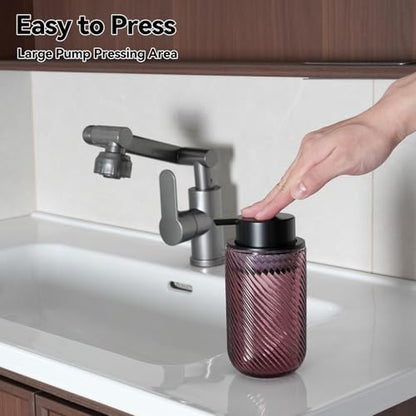 Glass Foaming Soap Dispenser - Foam Hand Soap Dispenser for Bathroom, 12 Oz Face Wash Dispenser Bottle with Foam Pump, Refillable Dish Dispenser for Kitchen (Pink) - color: Pink