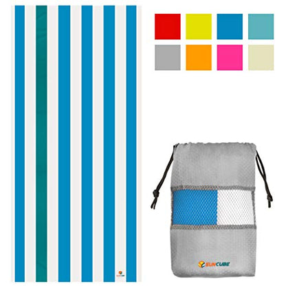 SUN CUBE Microfiber Beach Towel Quick Dry with Carry Bag, Blue 78x35 Inch | Quick Dry and Free Microfiber Towel, Lightweight Packable Swim Towel for Beach, Pool, Camping, Cruise, Travel - color: Blue, size: 78.00" x 35.00"