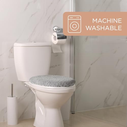 TOWN & COUNTRY EVERYDAY Ultra Plush Solid Tufted Toilet Lid Cover, Soft and Absorbent, Non-Slip Cover, Machine Washable, Grey, 18"x19" - color: Grey