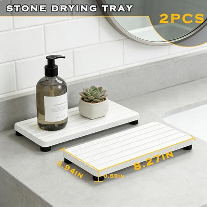 2PCS Stone Drying Tray, Water Absorbing Stone Tray for Sinks, Neat Diatomite Sink Trays, Fast Drying Kitchen Sponge Hand Soap Holder, Instant Dry Sink Coasters Used for Bathroom Counter -White - color: 2pcs White 5stripes