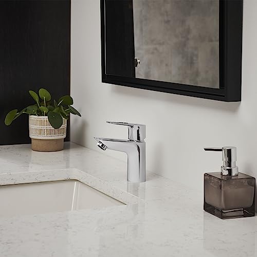 GROHE BauLoop Bathroom Sink Faucet, Single Hole Deck Mount,Starlight Chrome | Single Hole Vanity Faucet: Comfortable Angled Spout, Water Saving 1.2 GPM, Smooth Valve, Metal Body, No Drain | 23085001 - size: S-Size - No Drain