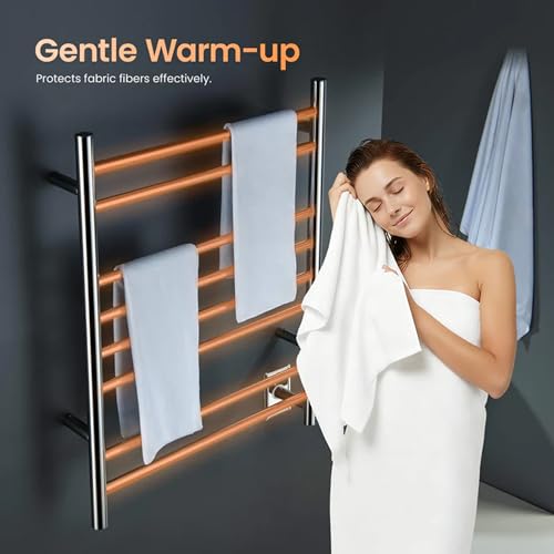 Kibi 24 Inch Wall-Mounted Electric Towel Warmer Rack– 8-Bar 304 Stainless Steel, ETL-Certified, Hardwired or Plug-in, Fast-Heat Up to 122 Degrees F – Heated Towel Rack for Bathroom (Chrome) - color: Chrome