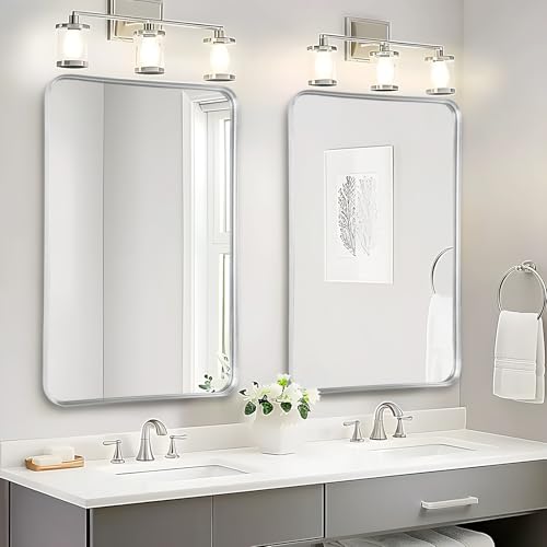 Fabuday Bathroom Mirrors for Over Sink 2 Pack - 36x24 Inch Rectangle Silver Mirrors for Bathroom Sink, Large Vanity Mirror Metal Frame Bath Wall Mirror Rectangular for Home, Bedroom, Restroom - color: Silver, size: 2 Pack 36"L x 24"W