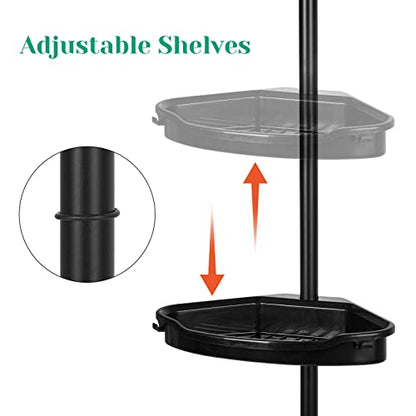 GAOMON Bathroom Rust-Resistant Shower Trolley Corner, 4-Tier Adjustable Shelf with Tension Rod, Bathroom Accessories Shower Organizer, Floor Standing Bath Shelf Bracket, Up to 123 Inch, Black
