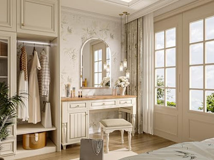 Frameless Bathroom Mirror, 22"x30" Beveled Arched Vanity Mirrors | Frameless, 15mm beveled edge, 5mm HD glass, shatterproof, anti-rust, french cleat, for bathroom/bedroom/entryway - size: 22"L x 30"W