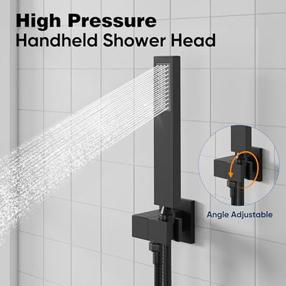 ESNBIA Shower System Black, All Metal Ceiling Shower Faucet Set with Pressure Balance Valve Kit,10" Rain Heads with Handheld Spray Combo, Matte Black - color: Matte Black, size: 10 Inch