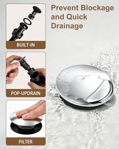 Waterfall Single Handle Bathroom Sink Faucet with Drain Chrome | Chrome Vanity Faucet with Pop-up Drain, Ceramic Valve, for 1 or 3 Hole Modern Bathrooms. - color: Chrome
